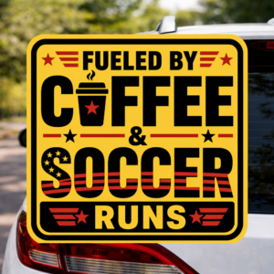 Fueled By Coffee And Soccer Runs Sticker, Soccer Mom Car Decal, Funny Sports Parent Sticker
