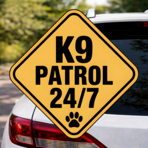K9 Patrol 24/7 Sticker, Funny Guard Dog Warning Decal, German Shepherd Security Car Window Sticker