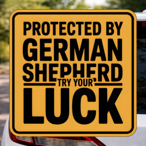 Protected By German Shepherd Try Your Luck Sticker, Funny Guard Dog Security Decal, Beware Of Dog Car Window Sticker