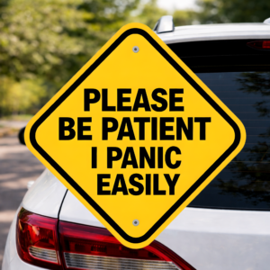 Please Be Patient I Panic Easily Decal, Funny Nervous Driver Sign, Let Me Merge Warning Vinyl, Anxious Driver Window Sticker