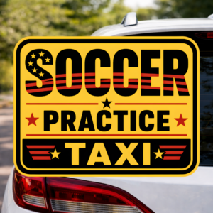 Soccer Practice Taxi Car Decal, Funny Soccer Mom Sticker, Sports Parent Car Window Decal