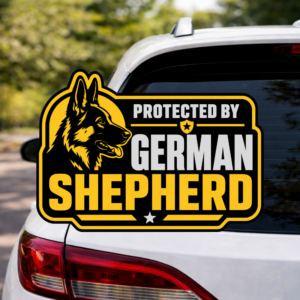 Protected by German Shepherd Sticker | Die-Cut Pet Decal, Police Badge Style