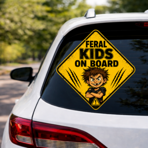 Feral Kids On Board Car Decal, Funny Mom Vinyl Sticker, Sassy Kids Bumper Sticker, Chaotic Family Window Decal, Minivan Mom Gift