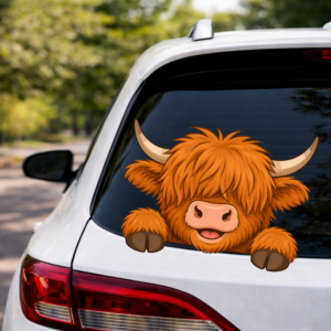 Highland Cow Car Decal, Peeking Cow Vinyl Sticker, Fluffy Cow Window Decal, Farm Animal Bumper Sticker, Cow Lover Gift, Scottish Cattle