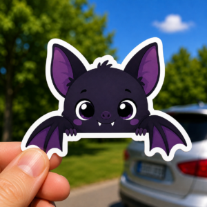 Peeking Bat Car Decal, Cute Halloween Vinyl Sticker, Kawaii Bat Window Decal, Spooky Season Bumper Sticker, Goth Car Accessories Gift