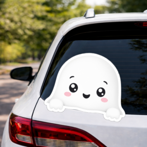 Peeking Ghost Car Decal, Cute Halloween Vinyl Sticker, Kawaii Ghost Window Decal, Spooky Season Bumper Sticker, Creepy Cute Car Accessories