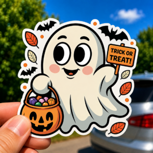 Cute Ghost Trick or Treat sticker | Halloween die-cut sticker