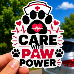Care With Paw Power sticker | Die-Cut Sticker