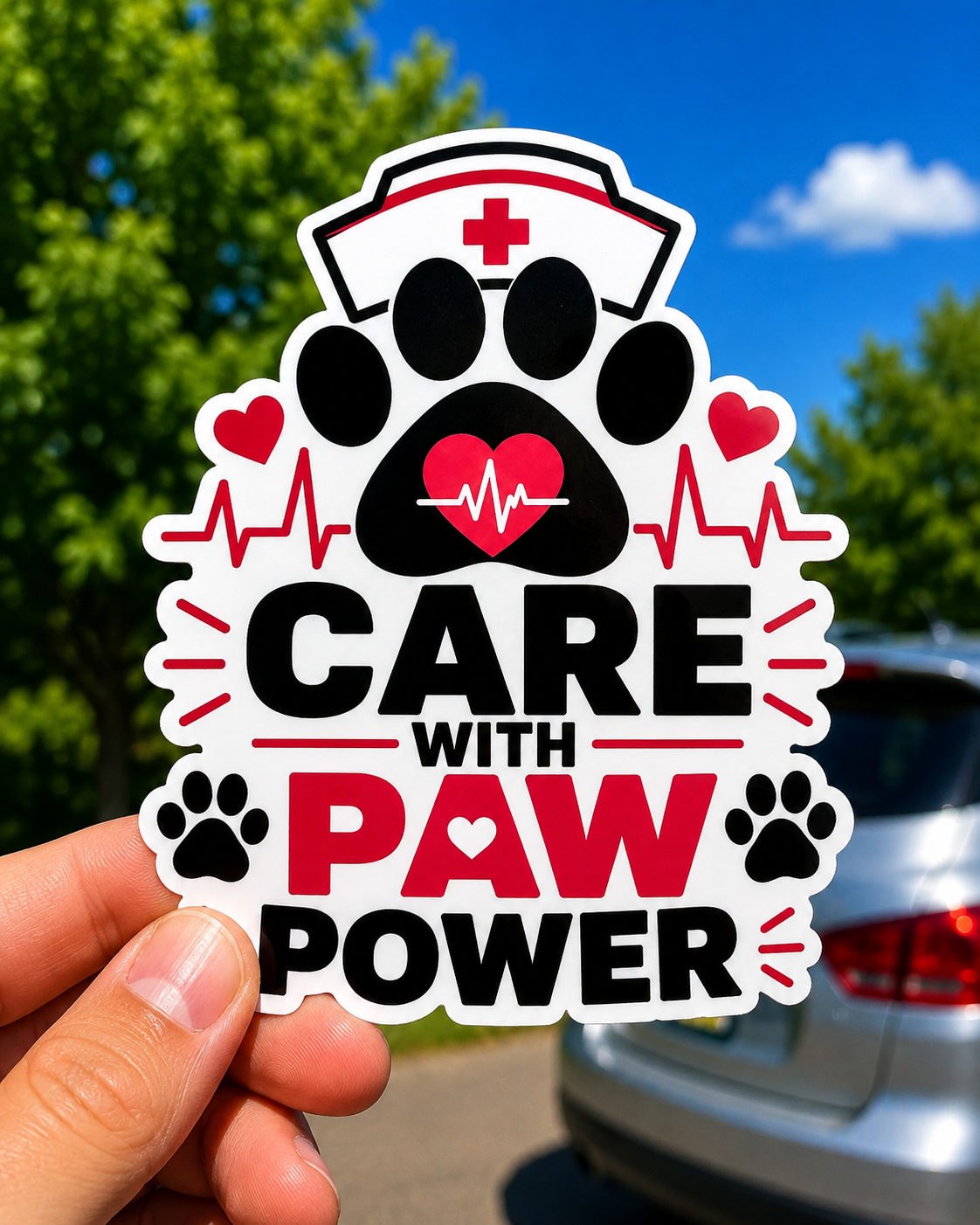 Care With Paw Power sticker | Die-Cut Sticker