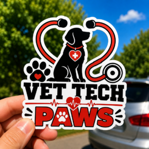 Vet Tech Paws Die-Cut Sticker | Veterinary Stethoscope Paw Design