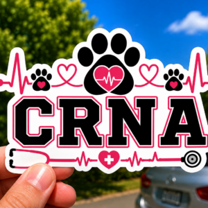 CRNA Paw Heartbeat Die-Cut Sticker | Nurse Anesthesia Paw Print