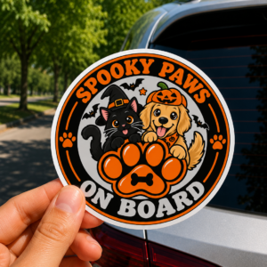 Spooky Paws On Board Sticker | Halloween Dog Cat Die-Cut Sticker