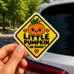 Little Pumpkin On Board Die-Cut Sticker | Halloween Fall Pumpkin Sign