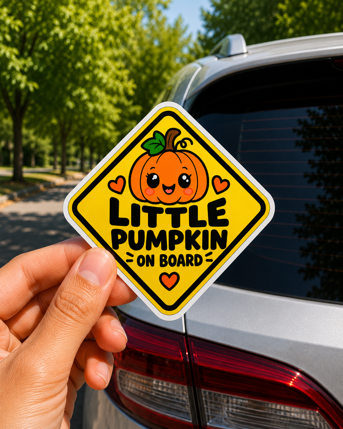 Little Pumpkin On Board Die-Cut Sticker | Halloween Fall Pumpkin Sign