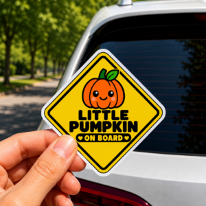 Little Pumpkin On Board Die-Cut Sticker | Cute Halloween Pumpkin Car Decal