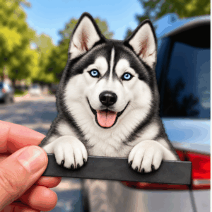 Siberian Husky Peeking Over Sign UV DTF Sticker
